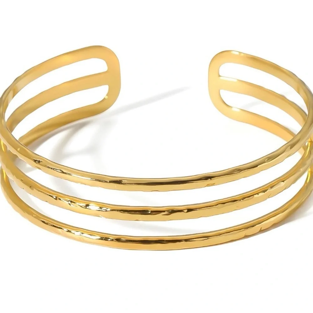 18K Gold Plated Stainless Steel Open Cuff Bracelet Waterproof NWT